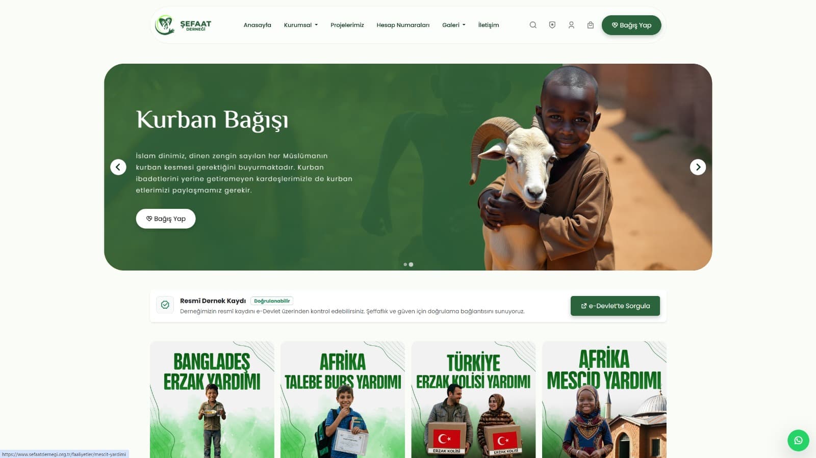 Digicat tarafından tasarlanan Şefaat Derneği web sitesi